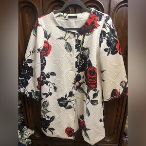 Floral Quilted Blazer with Red and Black Accents